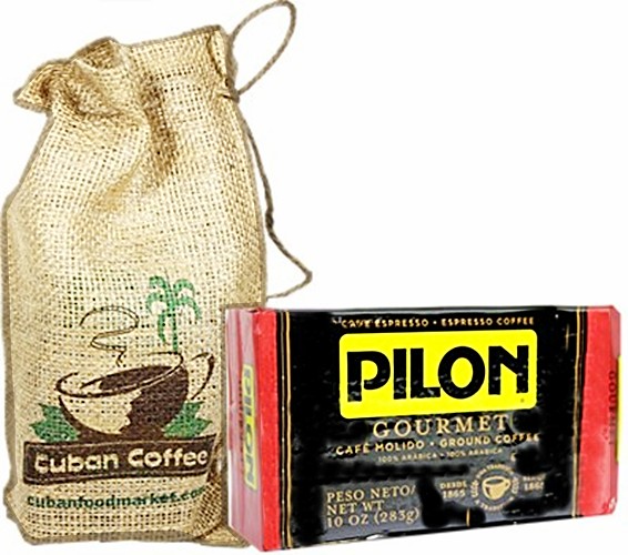 Pilon Gourmet Ground Coffee. 10 oz vac pack  in a decorated burlap bag